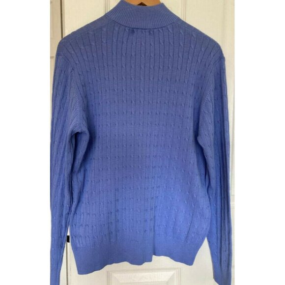 100% Cotton Lady Hagen Impressionist Blue Persian Cable-Knit Quarter-Zip Size L - Picture 2 of 8